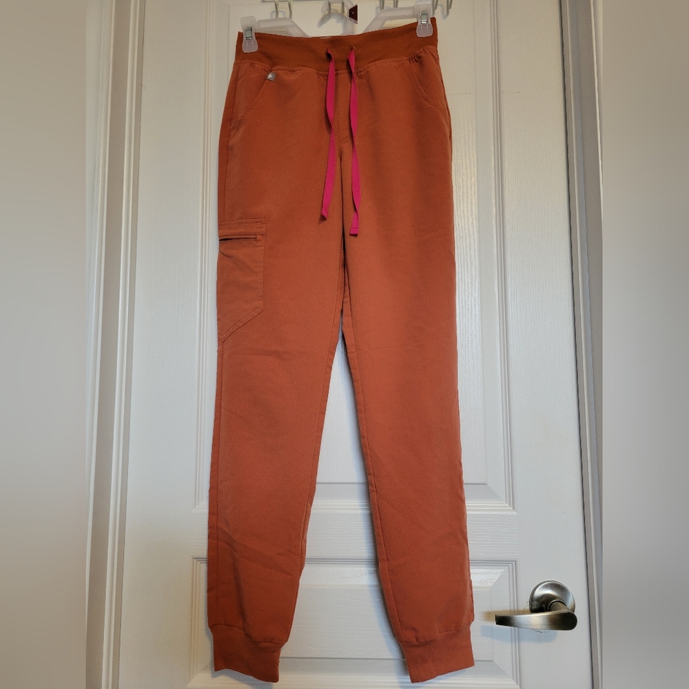 Figs Orange Jogger Pants with Pink Drawstring